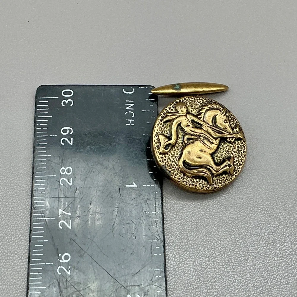 Vintage Horse Rider Equestrian Round Gold Tone Cufflinks Western Cowboy Rodeo